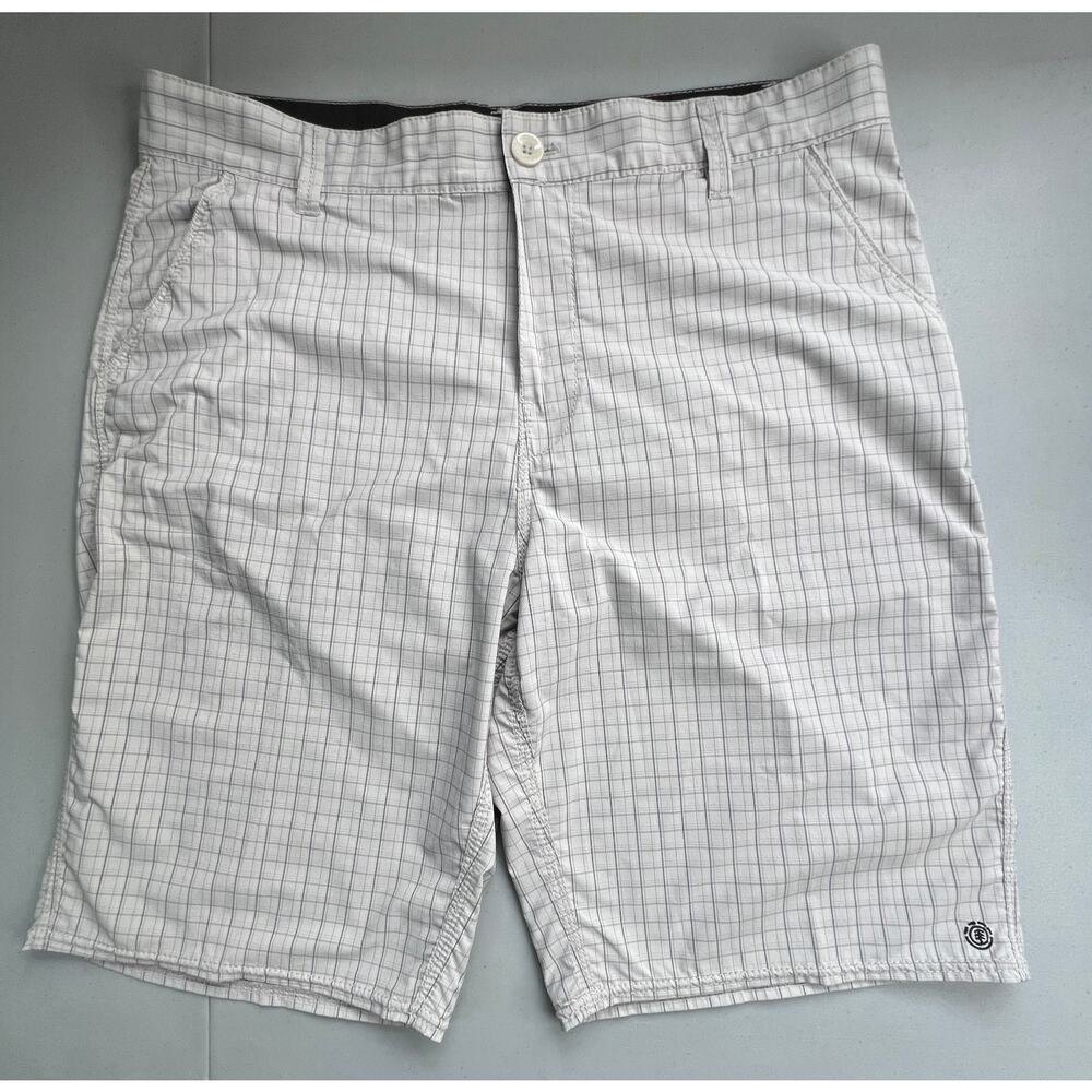 Element Mens Plaid Shorts Size 36 White Gray Hybrid Chino Casual 10" Skate